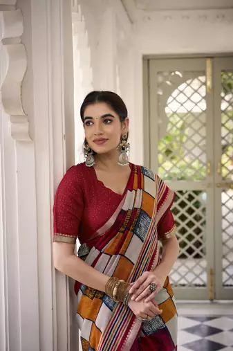 Lightweight Luxury Printed Polyester Viscose Chanderi Saree