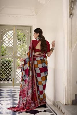 Lightweight Luxury Printed Polyester Viscose Chanderi Saree 3