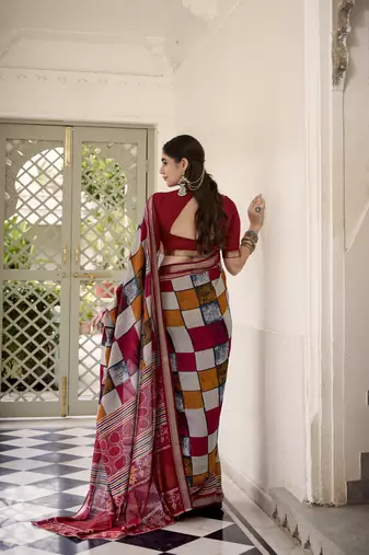 Lightweight Luxury Printed Polyester Viscose Chanderi Saree