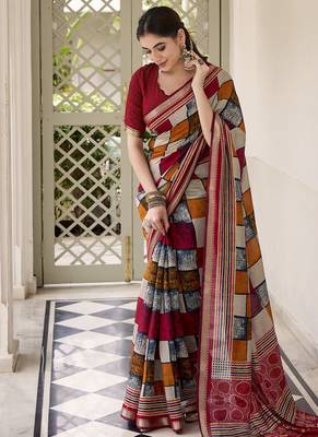 Lightweight Luxury Printed Polyester Viscose Chanderi Saree 4