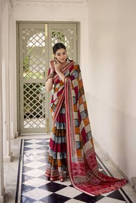 Lightweight Luxury Printed Polyester Viscose Chanderi Saree 5