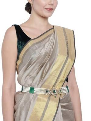18k gold plated traditional ethnic kundan and stone studded adjustable pearl kamarband/belly chain 1