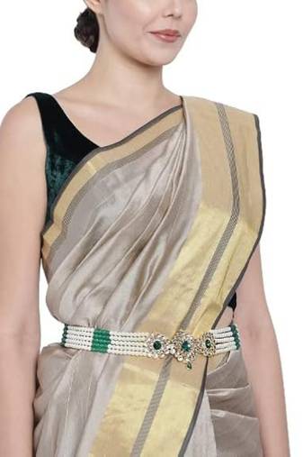 18k gold plated traditional ethnic kundan and stone studded adjustable pearl kamarband/belly chain