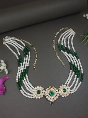 18k gold plated traditional ethnic kundan and stone studded adjustable pearl kamarband/belly chain 2