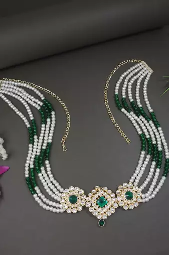 18k gold plated traditional ethnic kundan and stone studded adjustable pearl kamarband/belly chain