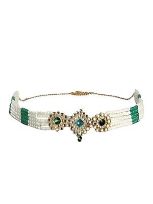 18k gold plated traditional ethnic kundan and stone studded adjustable pearl kamarband/belly chain 3