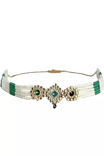 18k gold plated traditional ethnic kundan and stone studded adjustable pearl kamarband/belly chain