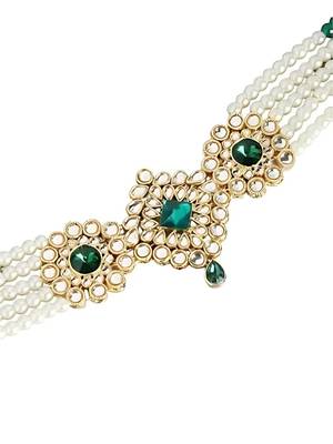18k gold plated traditional ethnic kundan and stone studded adjustable pearl kamarband/belly chain 4