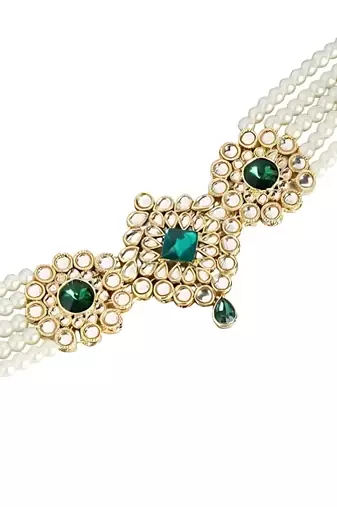 18k gold plated traditional ethnic kundan and stone studded adjustable pearl kamarband/belly chain