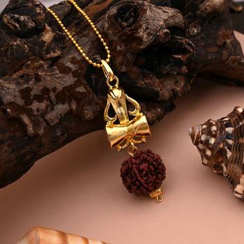 Gold color lord shiva damru rudraksha mala chain necklace 1