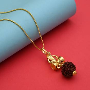 Gold color lord shiva damru rudraksha mala chain necklace 2