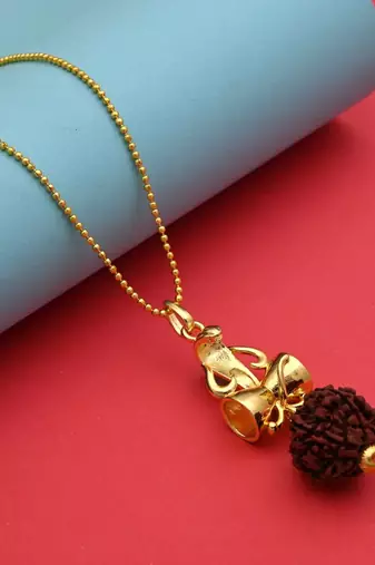 Gold color lord shiva damru rudraksha mala chain necklace