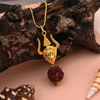 Gold color lord shiva trishul rudraksha mala chain necklace 1