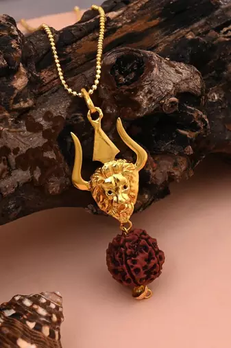 Gold color lord shiva trishul rudraksha mala chain necklace
