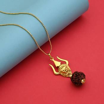 Gold color lord shiva trishul rudraksha mala chain necklace 2