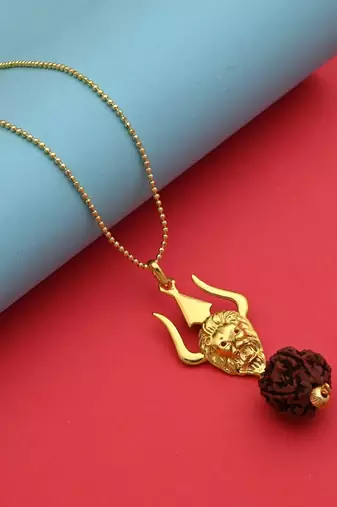 Gold color lord shiva trishul rudraksha mala chain necklace