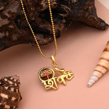 Gold color lord shiva trishul rudraksha mala chain necklace 1