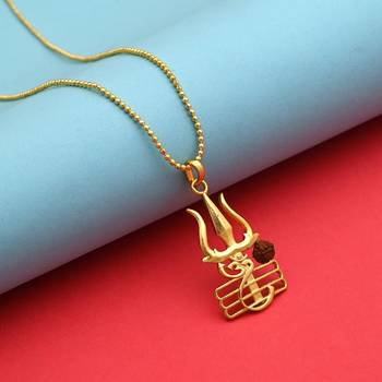 Gold color lord shiva trishul rudraksha mala chain necklace 1