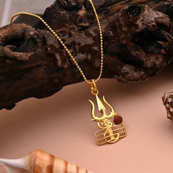 Gold color lord shiva trishul rudraksha mala chain necklace 2