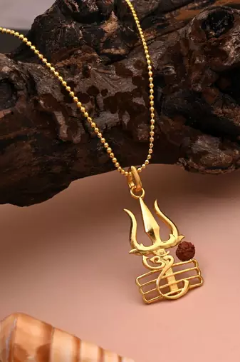 Gold color lord shiva trishul rudraksha mala chain necklace