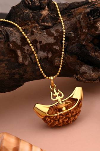 Gold color lord shiva trishul rudraksha mala chain necklace