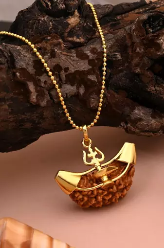 Gold color lord shiva trishul rudraksha mala chain necklace