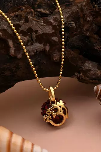 Gold color om rudraksha mala chain necklace