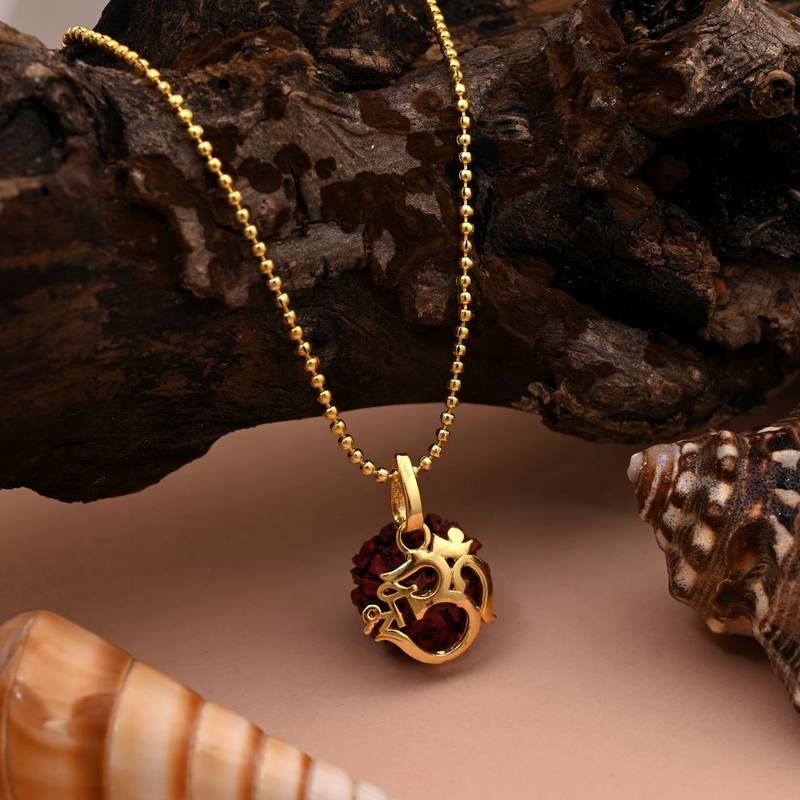 Gold color om rudraksha mala chain necklace