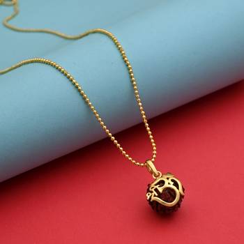 Gold color om rudraksha mala chain necklace 2