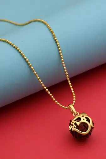 Gold color om rudraksha mala chain necklace