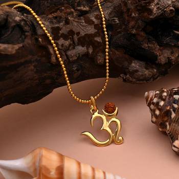 Gold color om rudraksha mala chain necklace 1