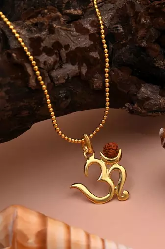 Gold color om rudraksha mala chain necklace