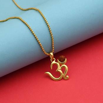 Gold color om rudraksha mala chain necklace 2