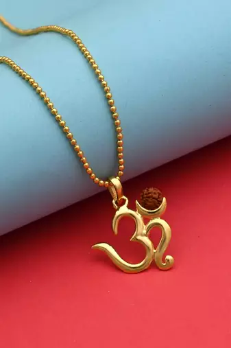 Gold color om rudraksha mala chain necklace