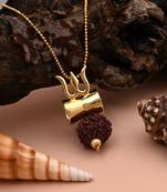 Gold color lord shiva trishul rudraksha mala chain necklace