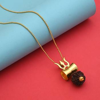 Gold color lord shiva trishul rudraksha mala chain necklace 2