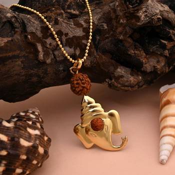 Gold color lord ganesha rudraksha mala chain necklace 1