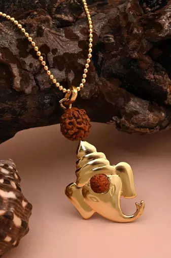 Gold color lord ganesha rudraksha mala chain necklace