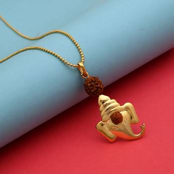 Gold color lord ganesha rudraksha mala chain necklace 2