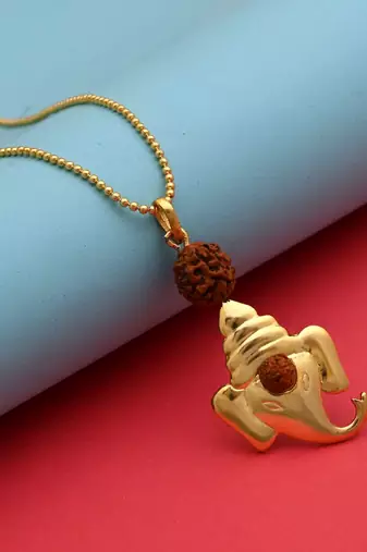 Gold color lord ganesha rudraksha mala chain necklace