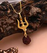 Gold color lord shiva trishul rudraksha mala chain necklace