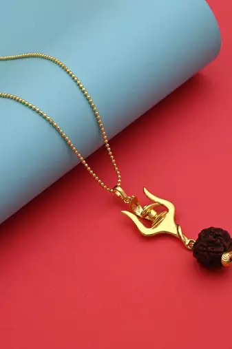 Gold color lord shiva trishul rudraksha mala chain necklace