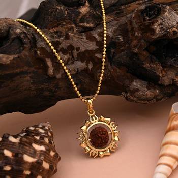 Gold color lord shiva trishul rudraksha mala chain necklace 1