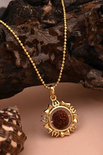 Gold color lord shiva trishul rudraksha mala chain necklace