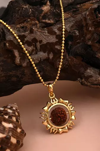Gold color lord shiva trishul rudraksha mala chain necklace
