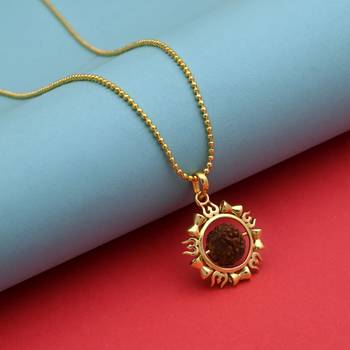 Gold color lord shiva trishul rudraksha mala chain necklace 2