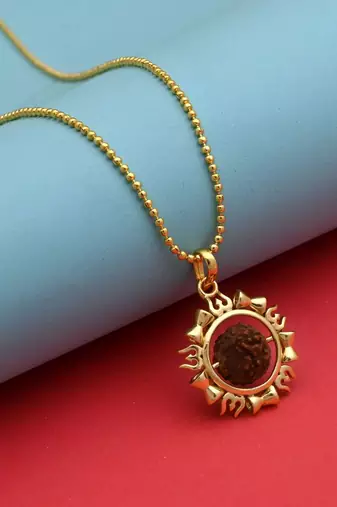 Gold color lord shiva trishul rudraksha mala chain necklace