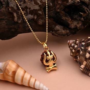 Gold color lord shiva trishul rudraksha mala chain necklace 1