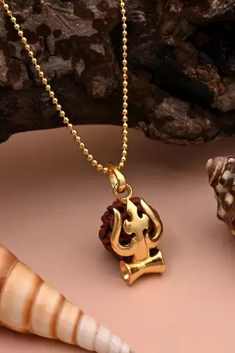 Gold color lord shiva trishul rudraksha mala chain necklace