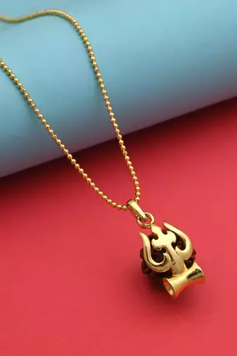 Gold color lord shiva trishul rudraksha mala chain necklace
